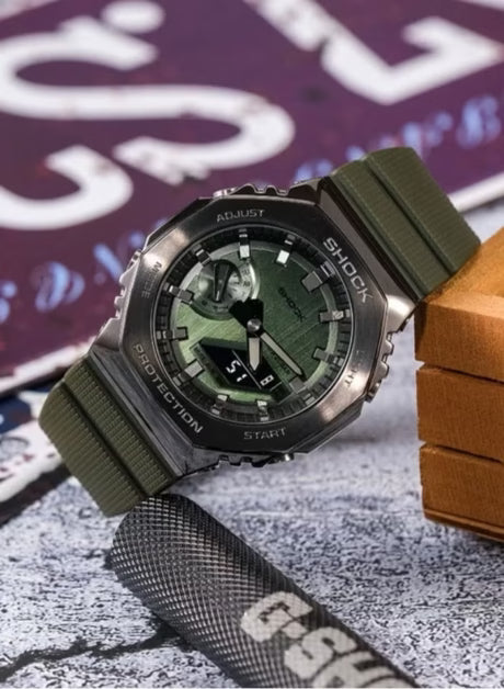 Casio G-Shock Style GM-2100B-3A – High-Quality Imitation (Gunmetal & Olive Green)