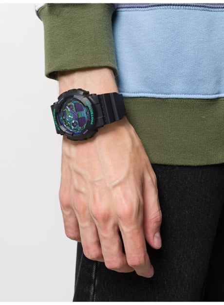 Casio G-Shock Style GA-100BL-1 – High-Quality Imitation (Neon Purple & Teal)