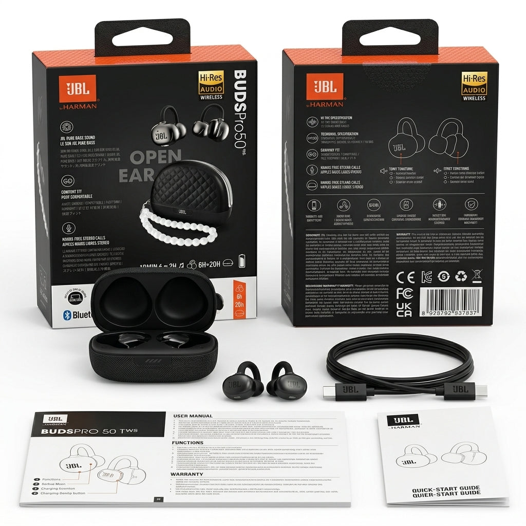 JBL Buds Pro 50 Open-Ear Wireless Earbuds – Hi-Res Audio, 26-Hour Battery Life & Multi-Point Connection with Premium Charging Case