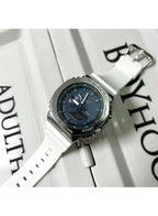 Casio G-Shock Style GM-2100 – High-Quality Imitation (Silver & Blue Leopard Edition)