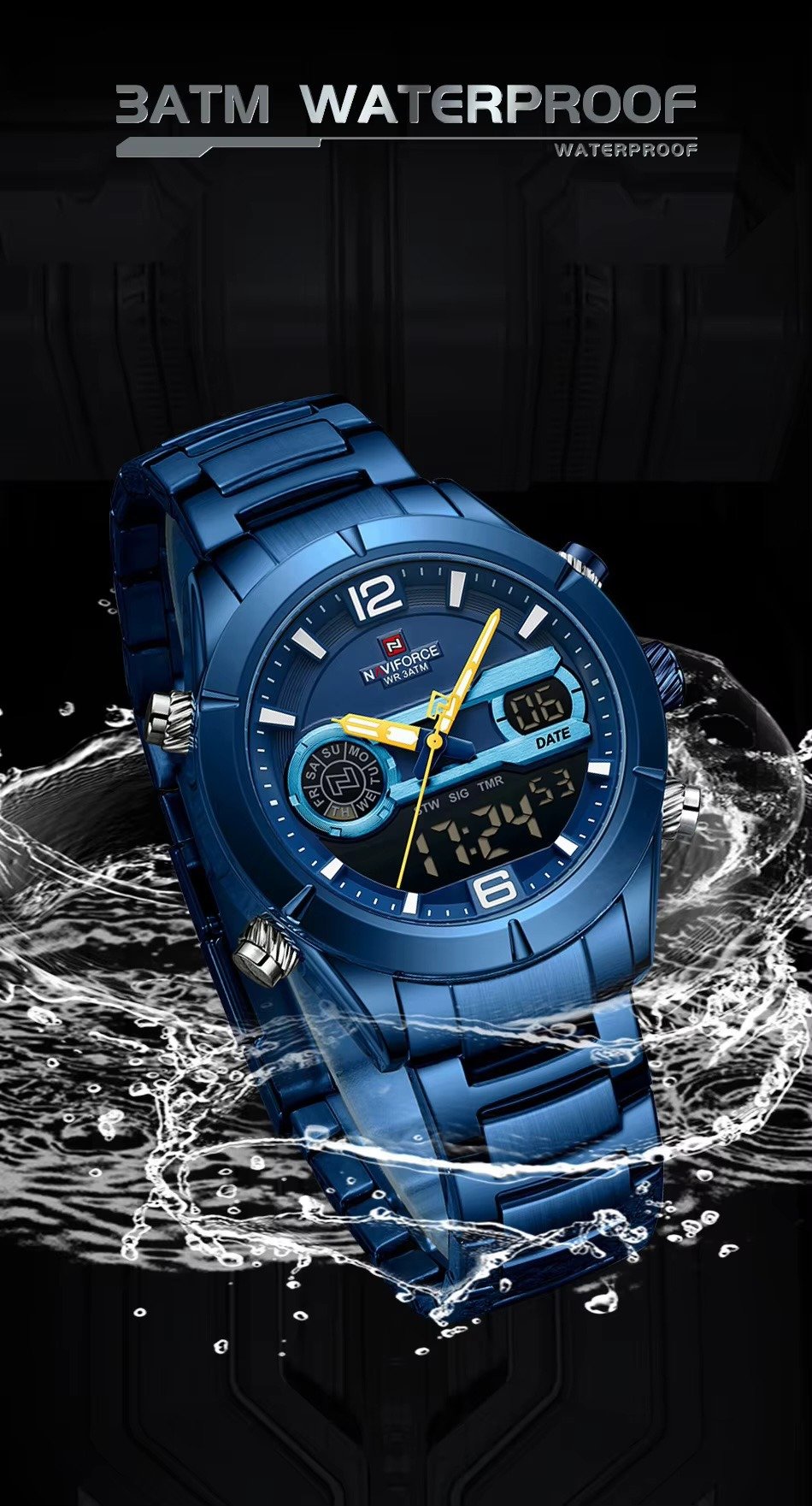 NAVIFORCE Blue Steel Dual Display Men's Watch