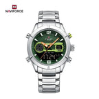 NAVIFORCE Silver &amp; Green Men's Luxury Sports Watch