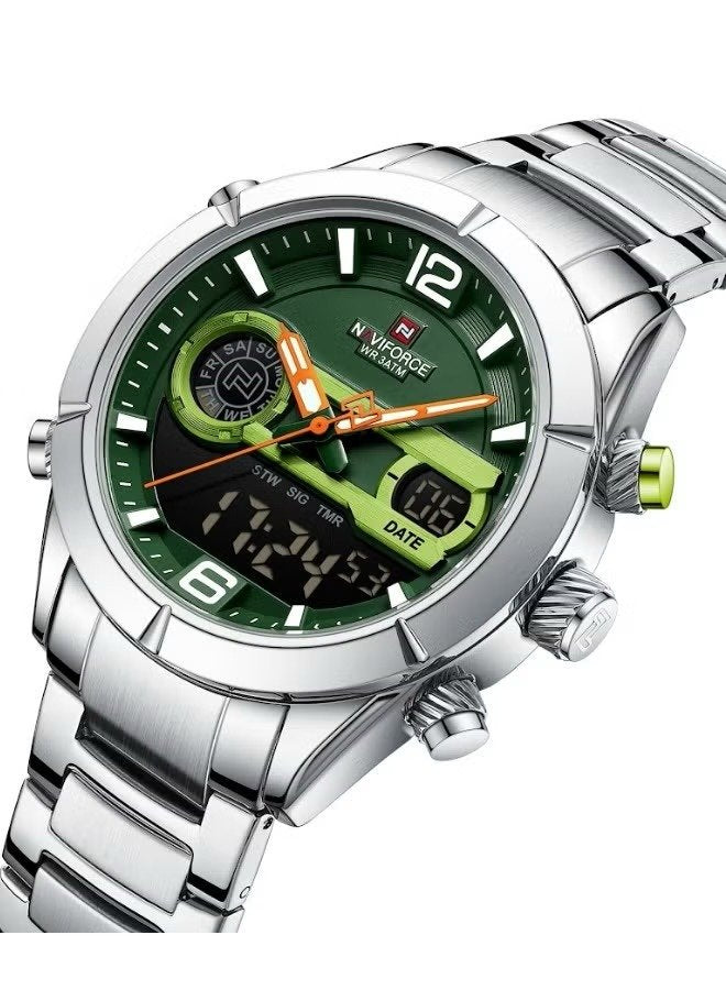 NAVIFORCE Silver &amp; Green Men's Luxury Sports Watch