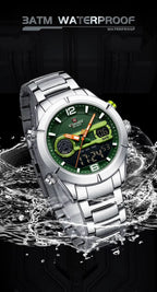 NAVIFORCE Silver &amp; Green Men's Luxury Sports Watch