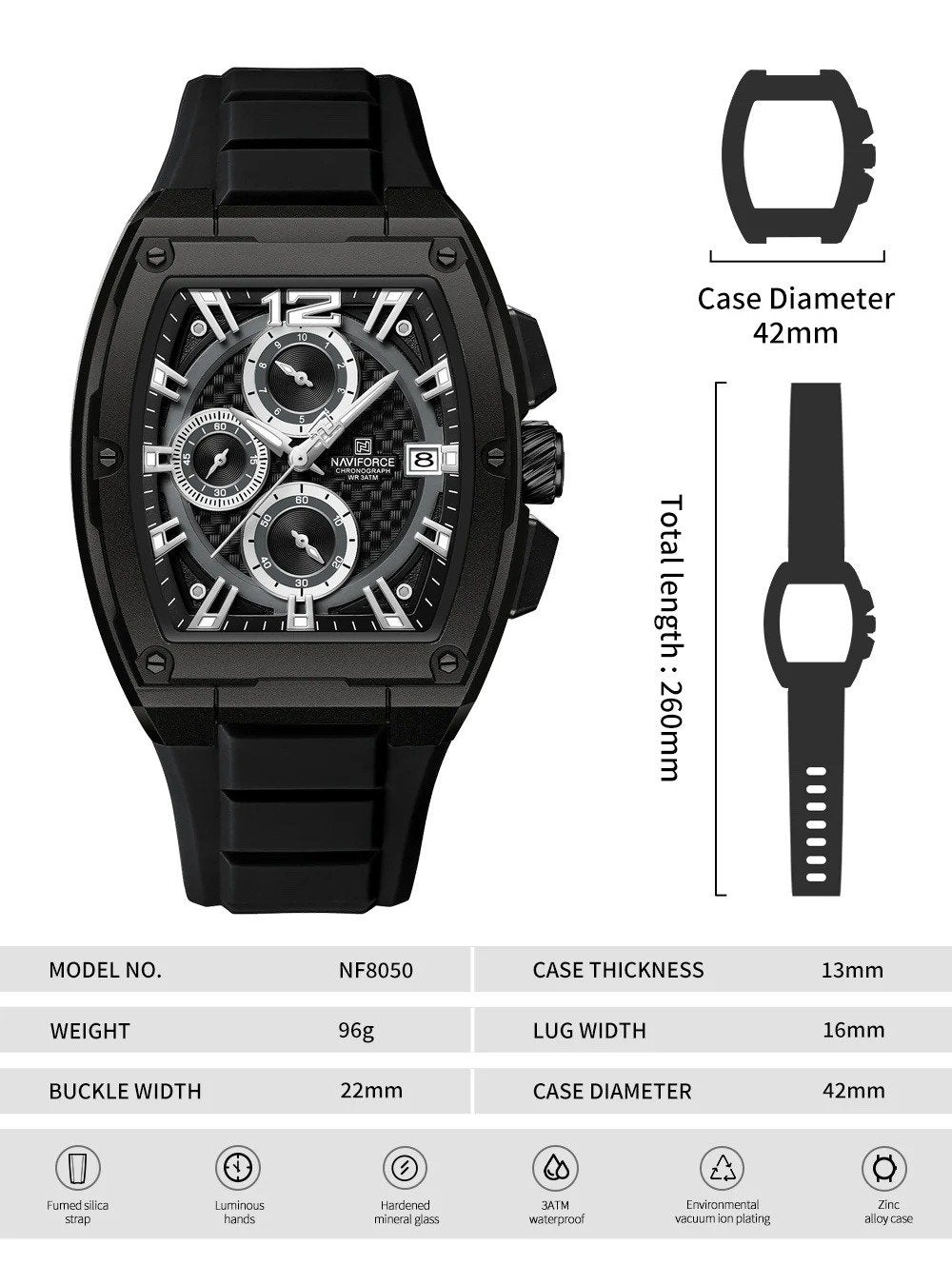 NAVIFORCE NF8038 Luxury Sport Chronograph Watch