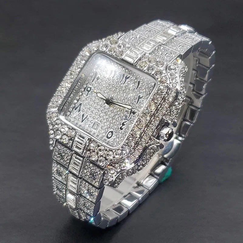 Luxury Arabic Piazza Iced Out Diamond Watch