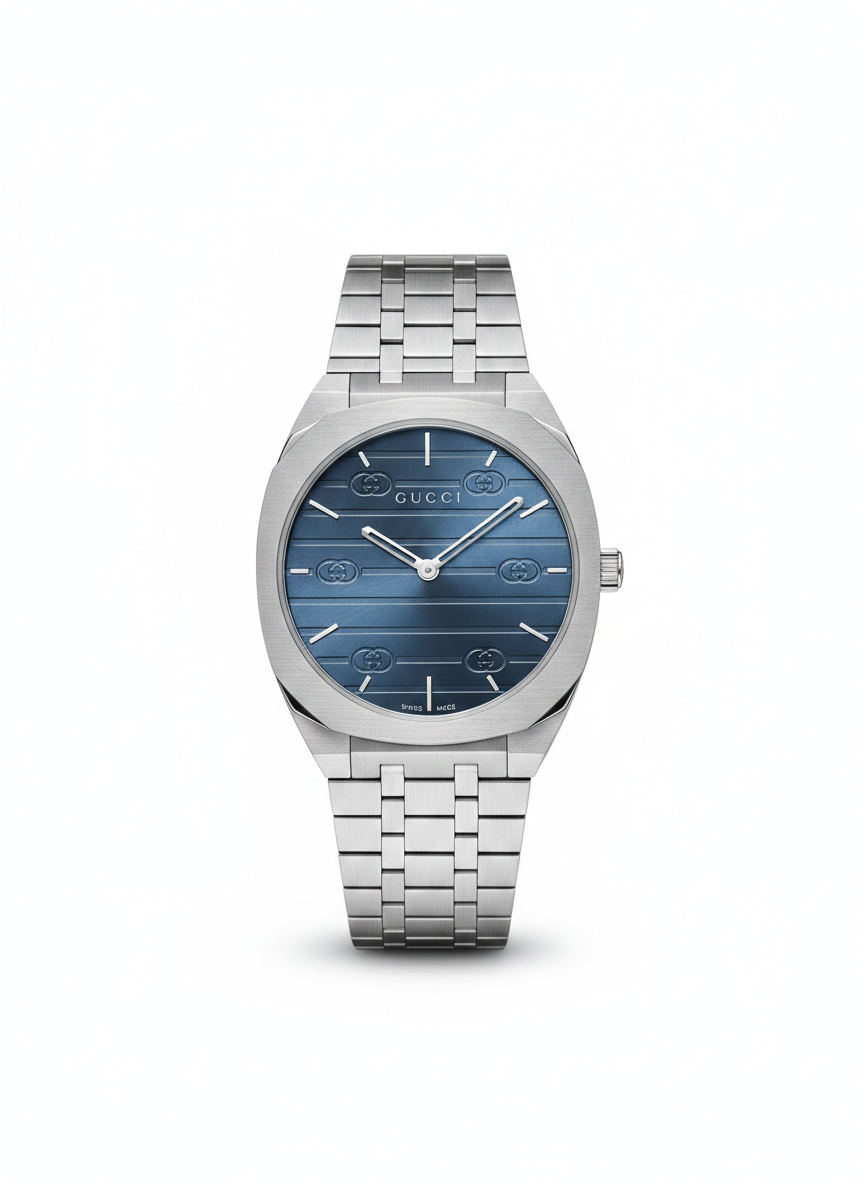 Gucci 25H Series Inspired Slim Watch – Ocean Blue Dial &amp; Stainless Steel