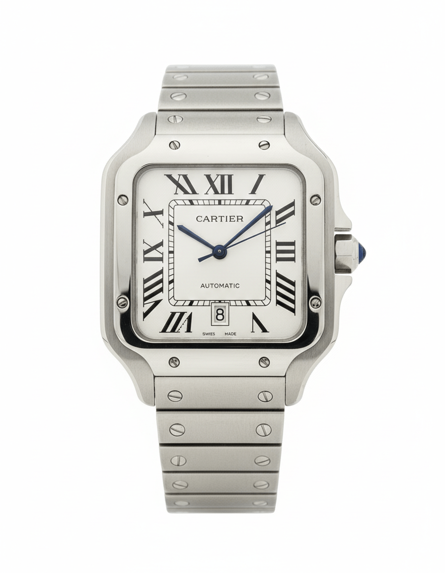 Cartier Santos – Classic Roman Dial Steel Watch