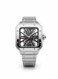Cartier Santos Skeleton – Transparent Mechanical Dial with Brushed Steel Bracelet