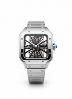 Cartier Santos Skeleton – Transparent Mechanical Dial with Brushed Steel Bracelet