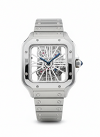 Cartier Santos Skeleton – Transparent Mechanical Dial with Brushed Steel Bracelet