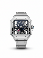Cartier Santos Skeleton – Transparent Mechanical Dial with Brushed Steel Bracelet