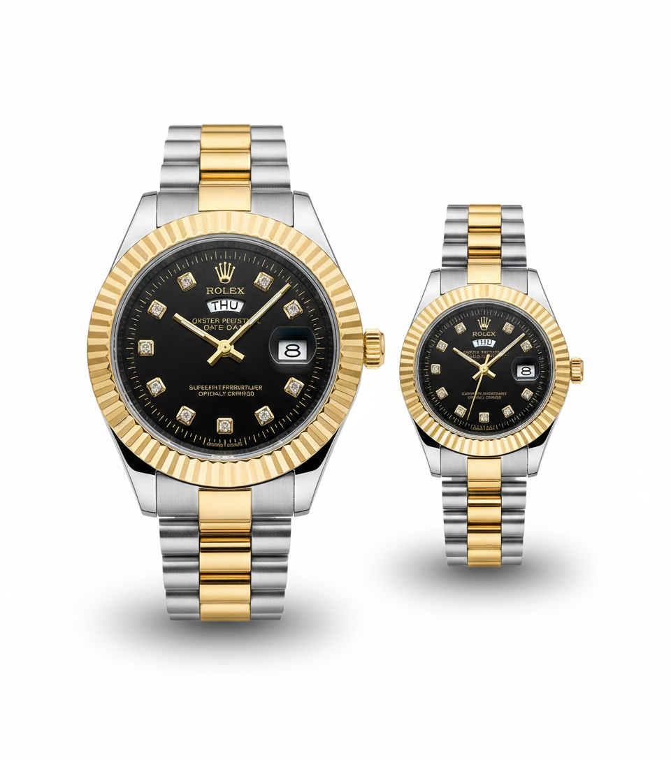 Rolex Day-Date Style Couple Watch Set – Battery Operated Edition