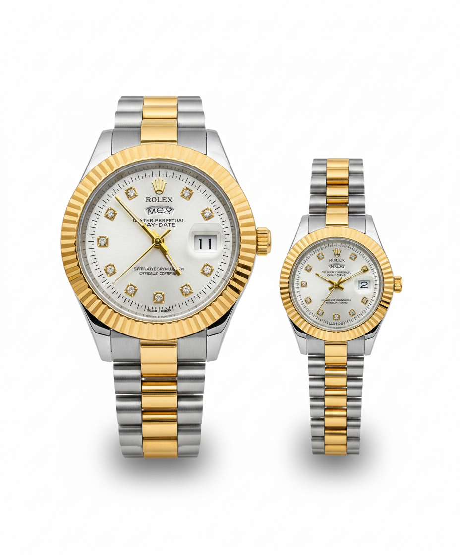 Rolex Day-Date Style Couple Watch Set – Battery Operated Edition