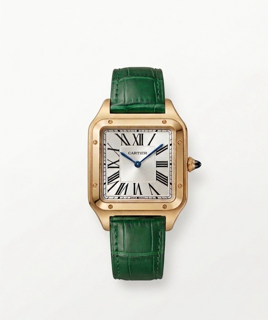 Cartier Square Case with Genuine Embossed Leather Strap & Roman Dial