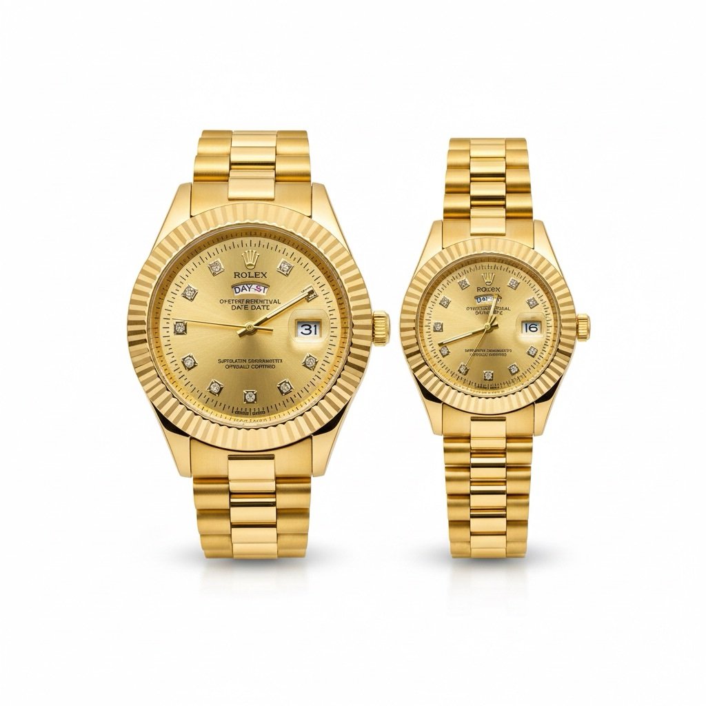 Rolex Day-Date Style Couple Watch Set – Battery Operated Edition