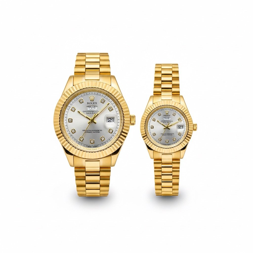 Rolex Day-Date Style Couple Watch Set – Battery Operated Edition
