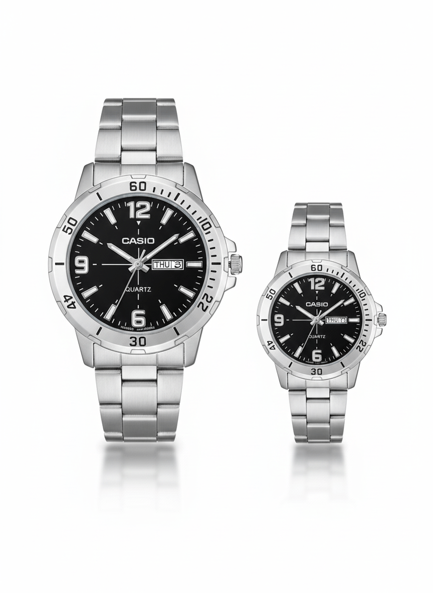 Casio Couple Watch Set – Premium Stainless Steel Design