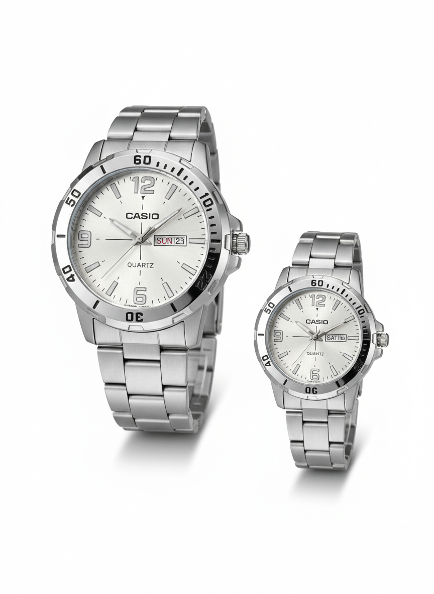 Casio Couple Watch Set – Premium Stainless Steel Design