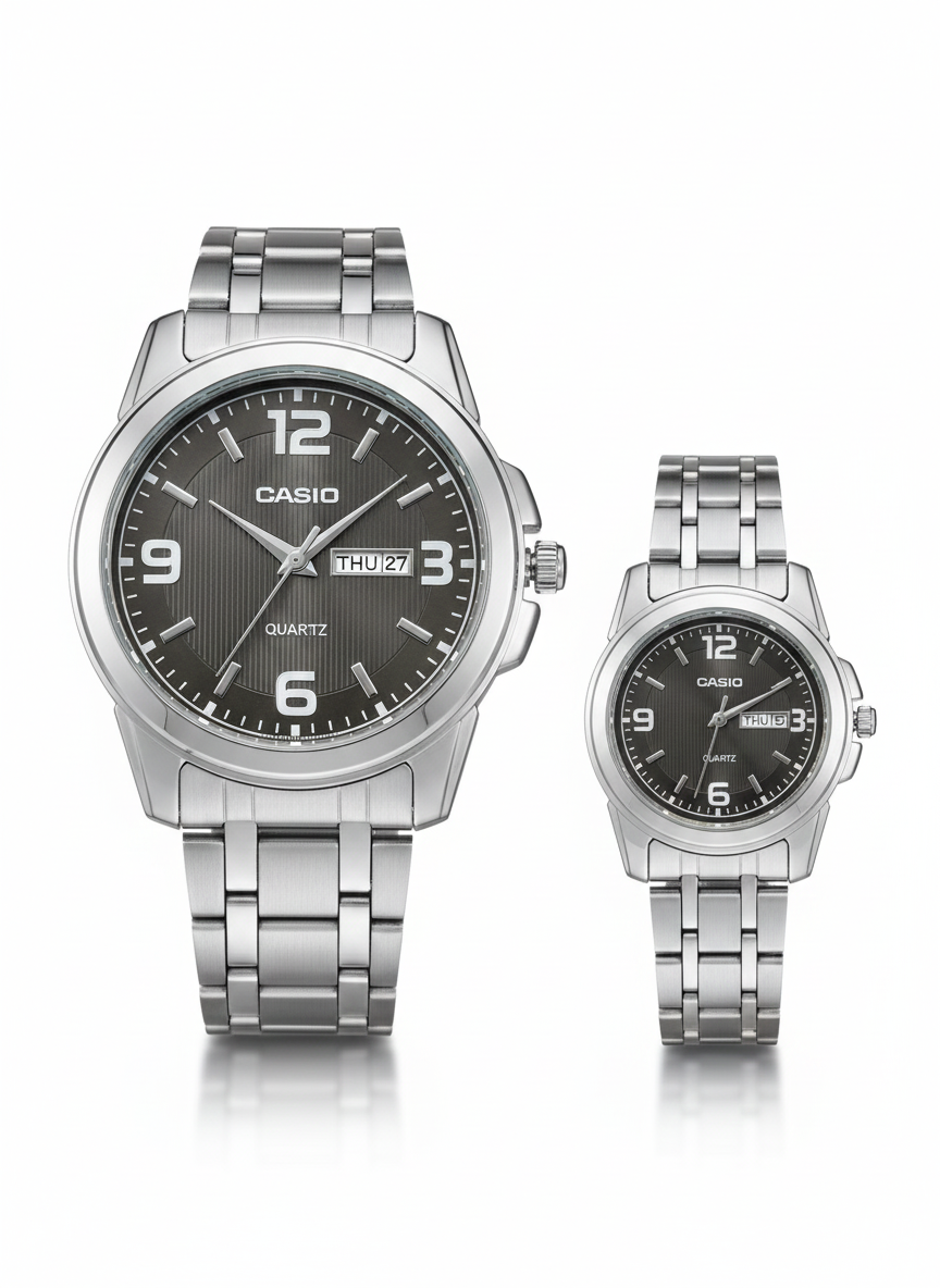 Casio Couple Watch Set – Premium Stainless Steel Design