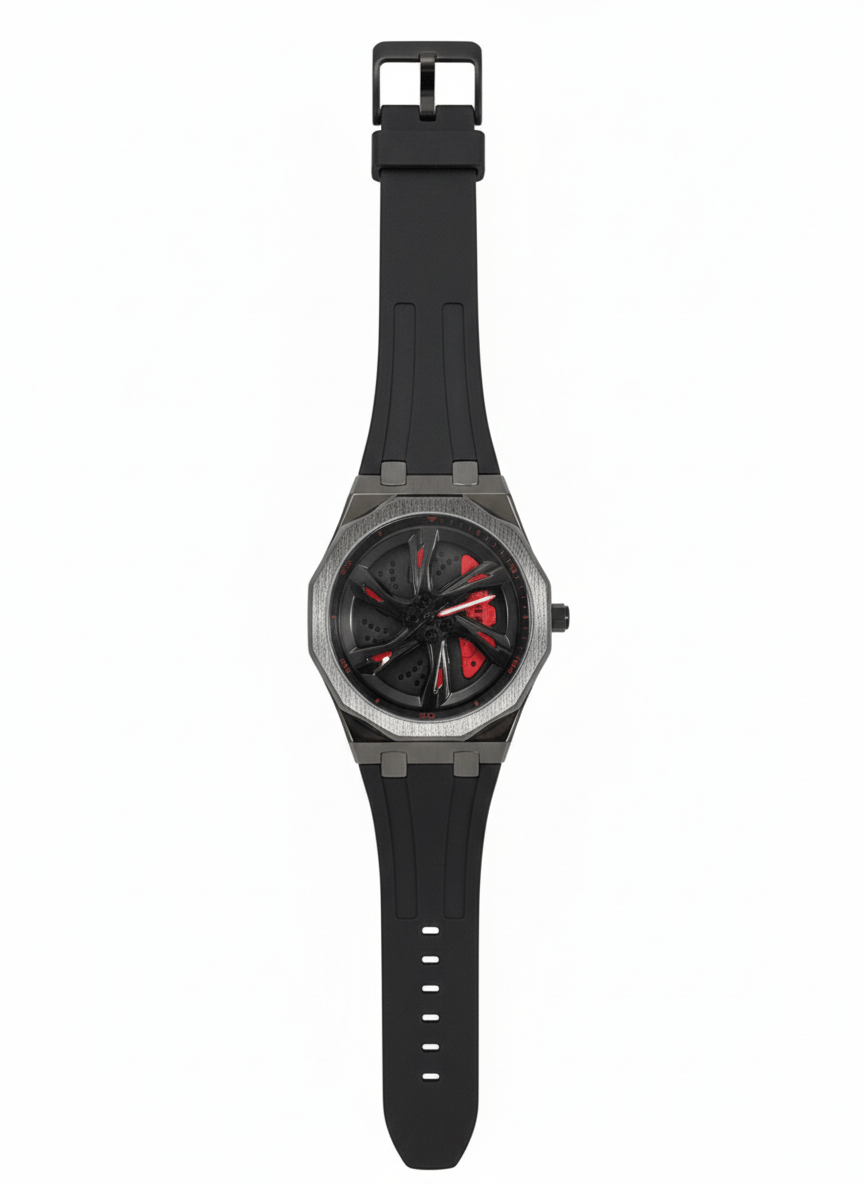 Carbon Black Sports Watch with 360° Spinning Wheel Hub