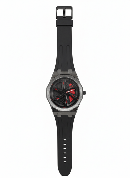Carbon Black Sports Watch with 360° Spinning Wheel Hub