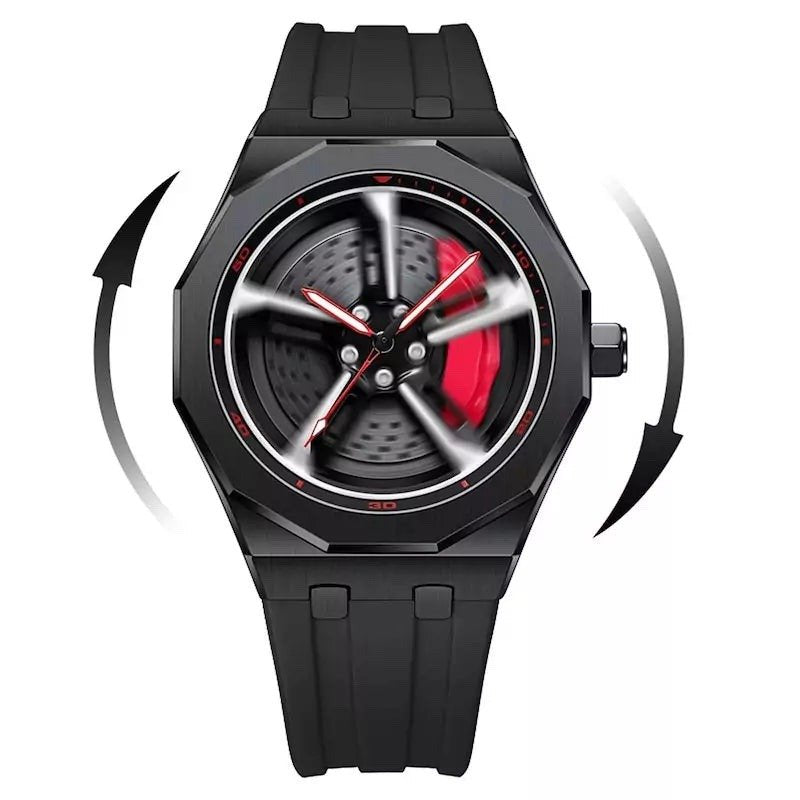 Carbon Black Sports Watch with 360° Spinning Wheel Hub