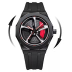 Carbon Black Sports Watch with 360° Spinning Wheel Hub