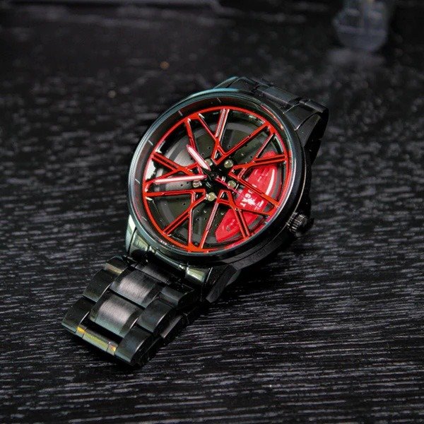 360 ° Rotary Stainless Steel Strap Sport Car Rim Wheel Hub Quartz