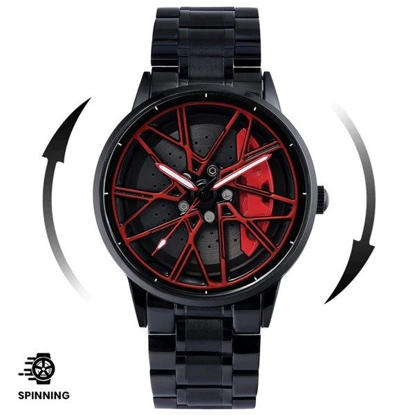 360 ° Rotary Stainless Steel Strap Sport Car Rim Wheel Hub Quartz