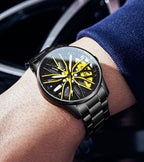 360 ° Rotary Stainless Steel Strap Sport Car Rim Wheel Hub Quartz