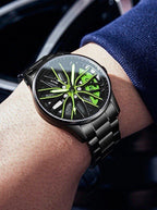 360 ° Rotary Stainless Steel Strap Sport Car Rim Wheel Hub Quartz