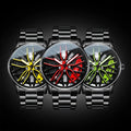 360 ° Rotary Stainless Steel Strap Sport Car Rim Wheel Hub Quartz
