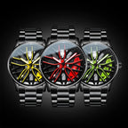 360 ° Rotary Stainless Steel Strap Sport Car Rim Wheel Hub Quartz