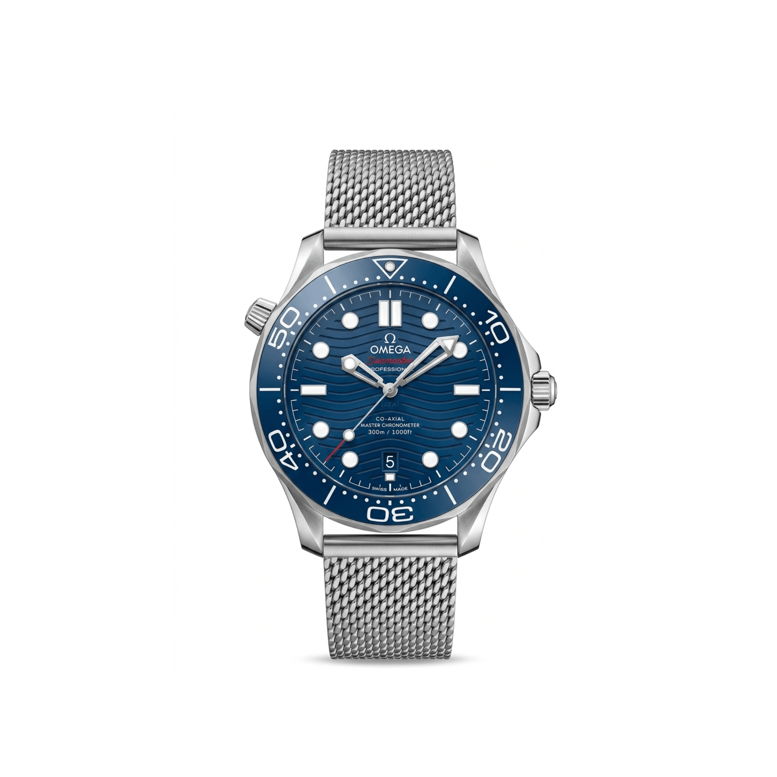 Omega Seamaster Diver 300M – Blue Wave Dial – Silver Mesh Bracelet Automatic