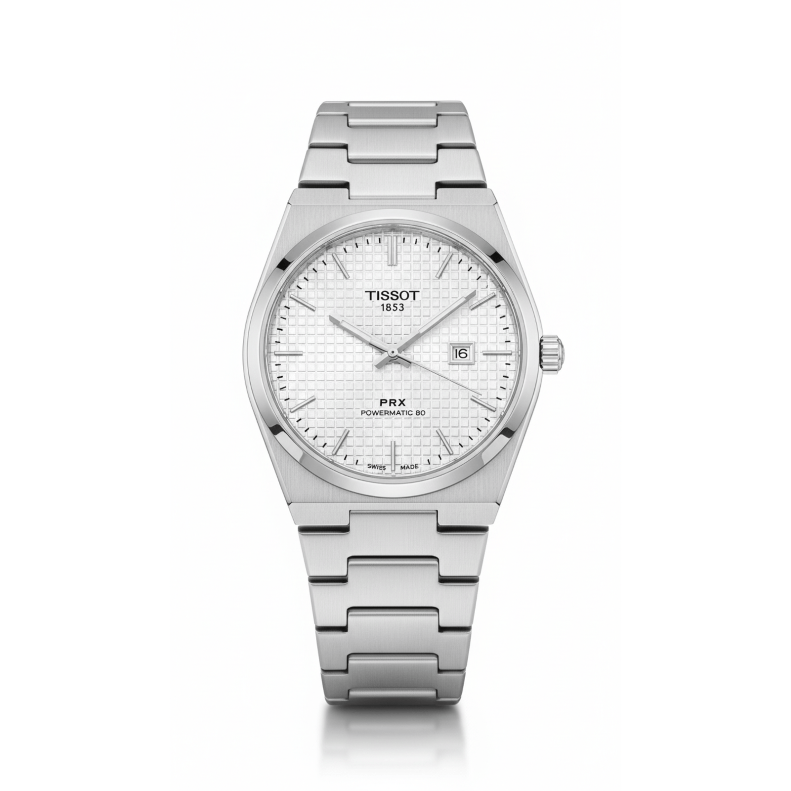 Tissot PRX Silver – Integrated Bracelet Textured White Dial