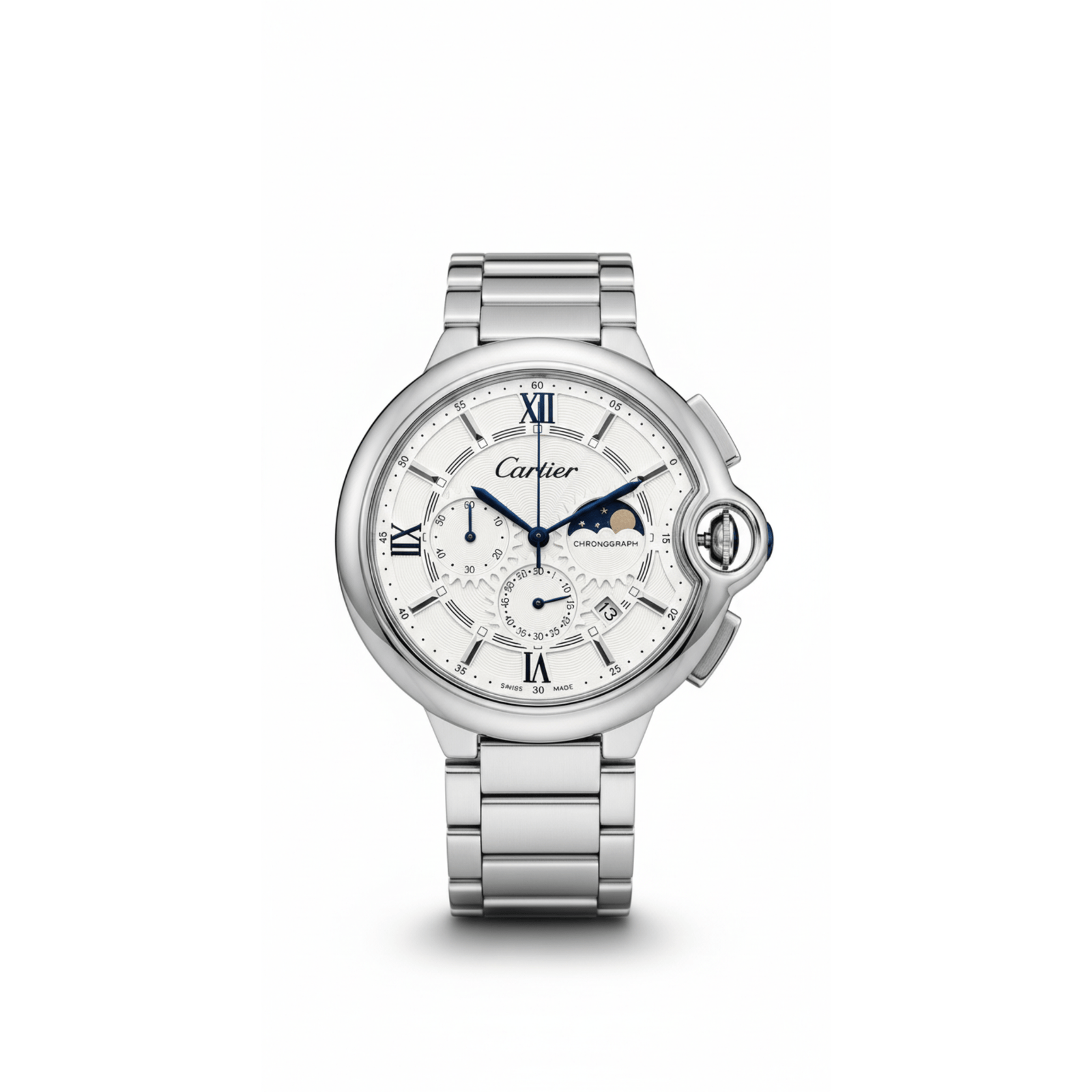 Cartier Ballon Bleu Chronograph Silver Steel Timepiece