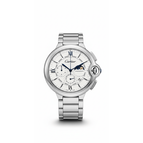 Cartier Ballon Bleu Chronograph Silver Steel Timepiece