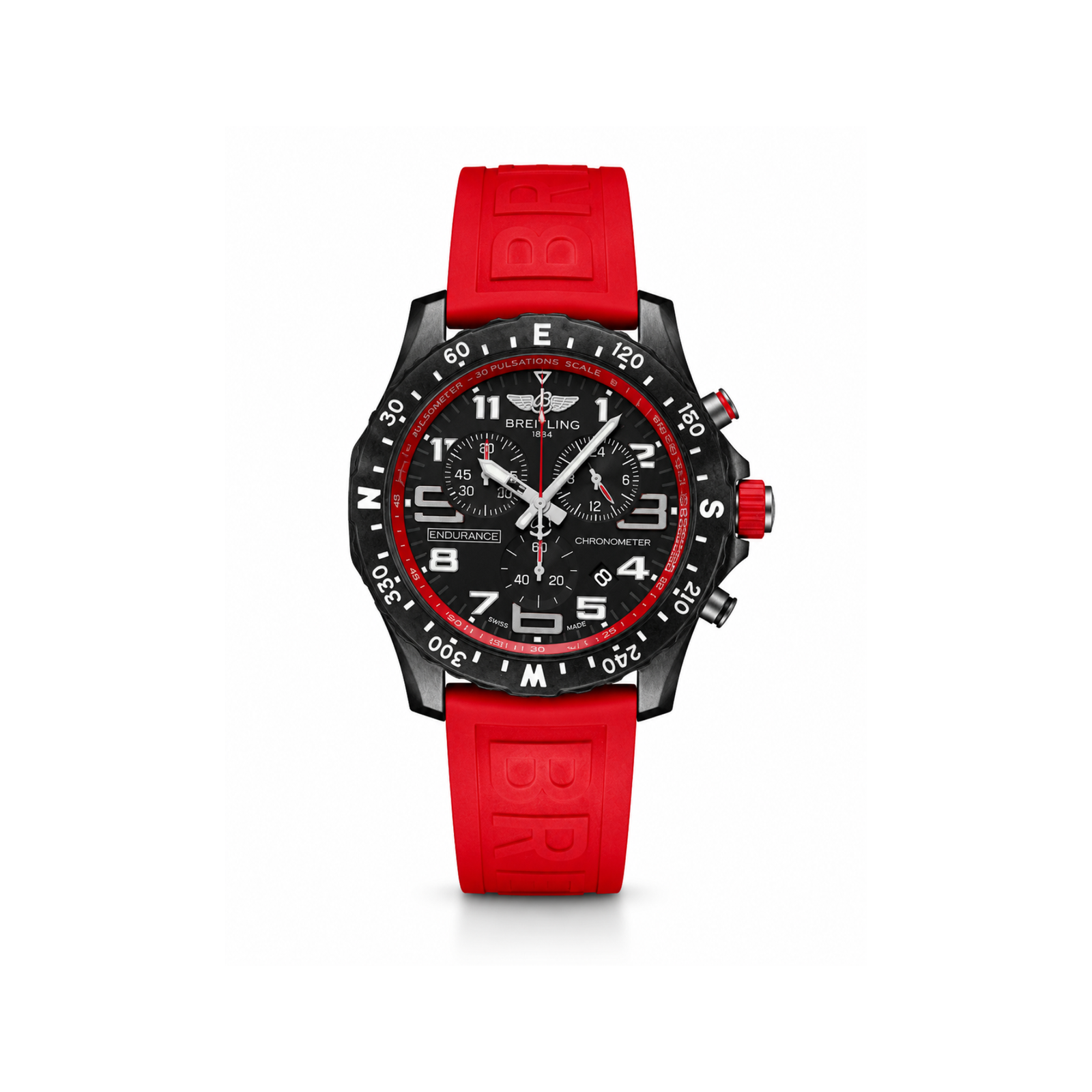 Breitling Endurance Pro Red Chronograph Quartz Watch Rubber Strap