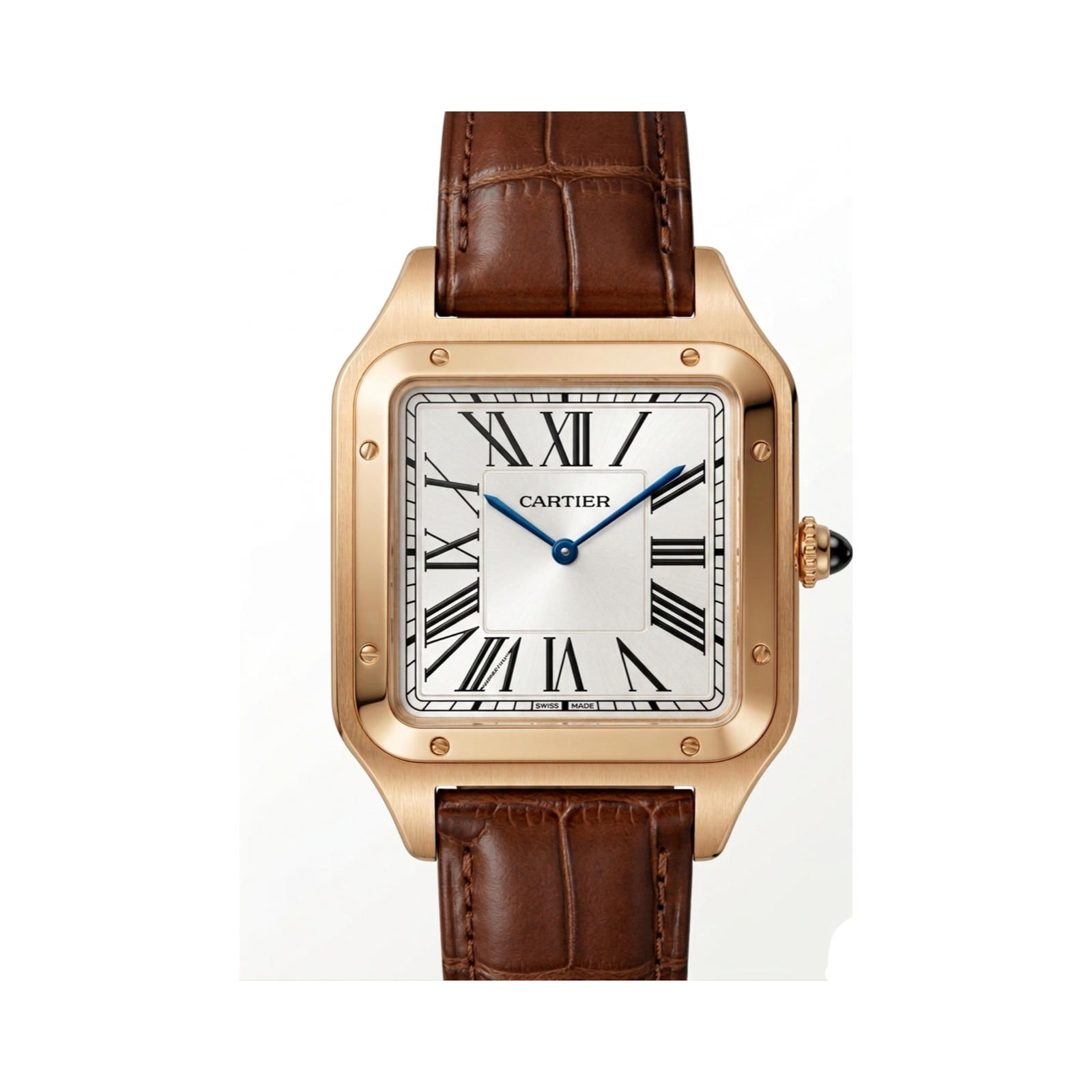 Cartier Square Case with Genuine Embossed Leather Strap & Roman Dial