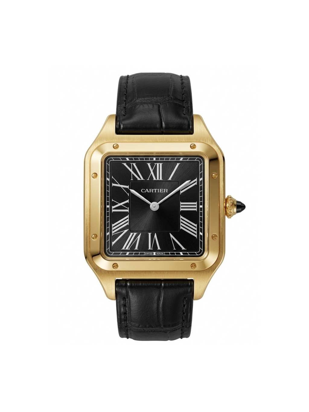 Cartier Square Case with Genuine Embossed Leather Strap & Roman Dial