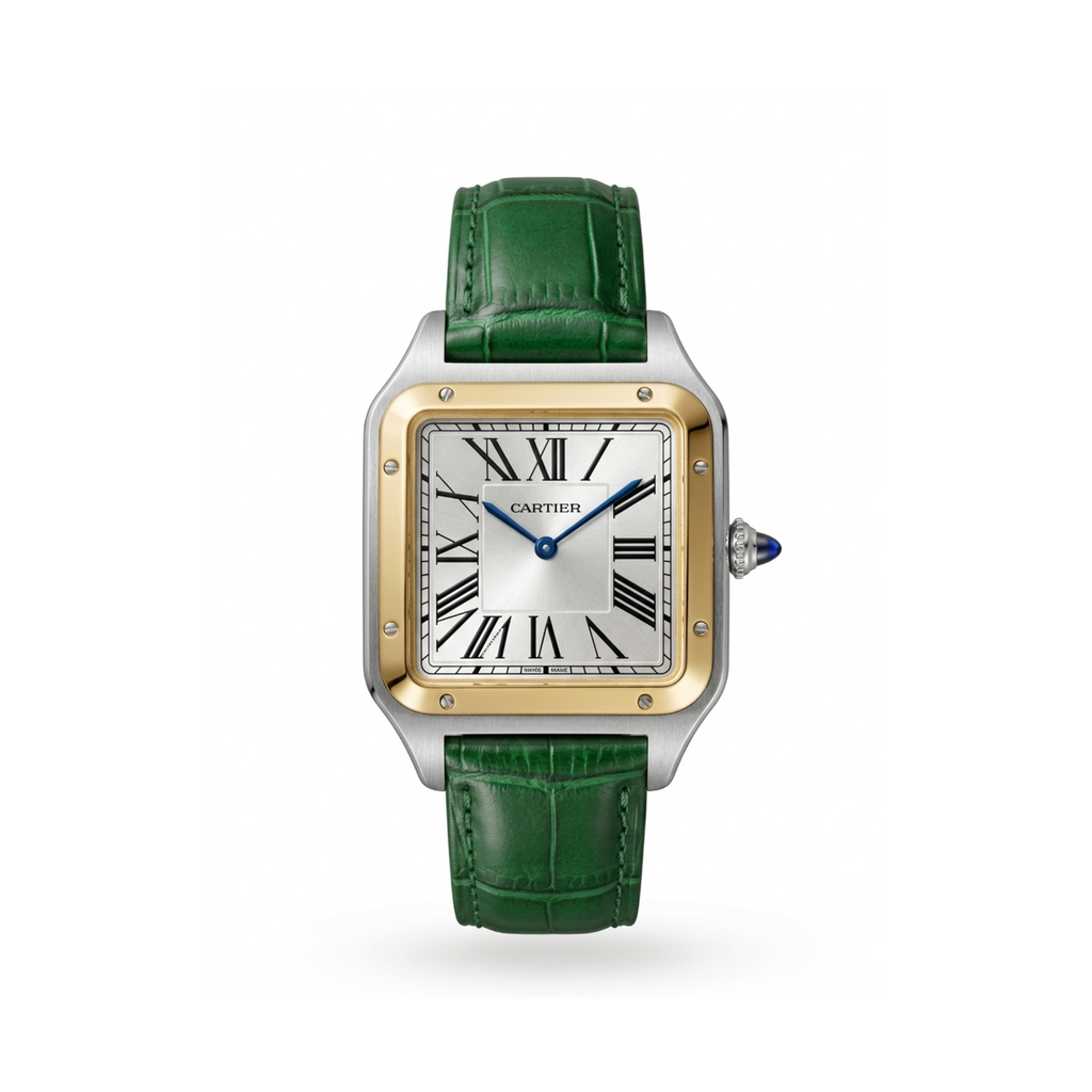 Cartier Square Case with Genuine Embossed Leather Strap & Roman Dial