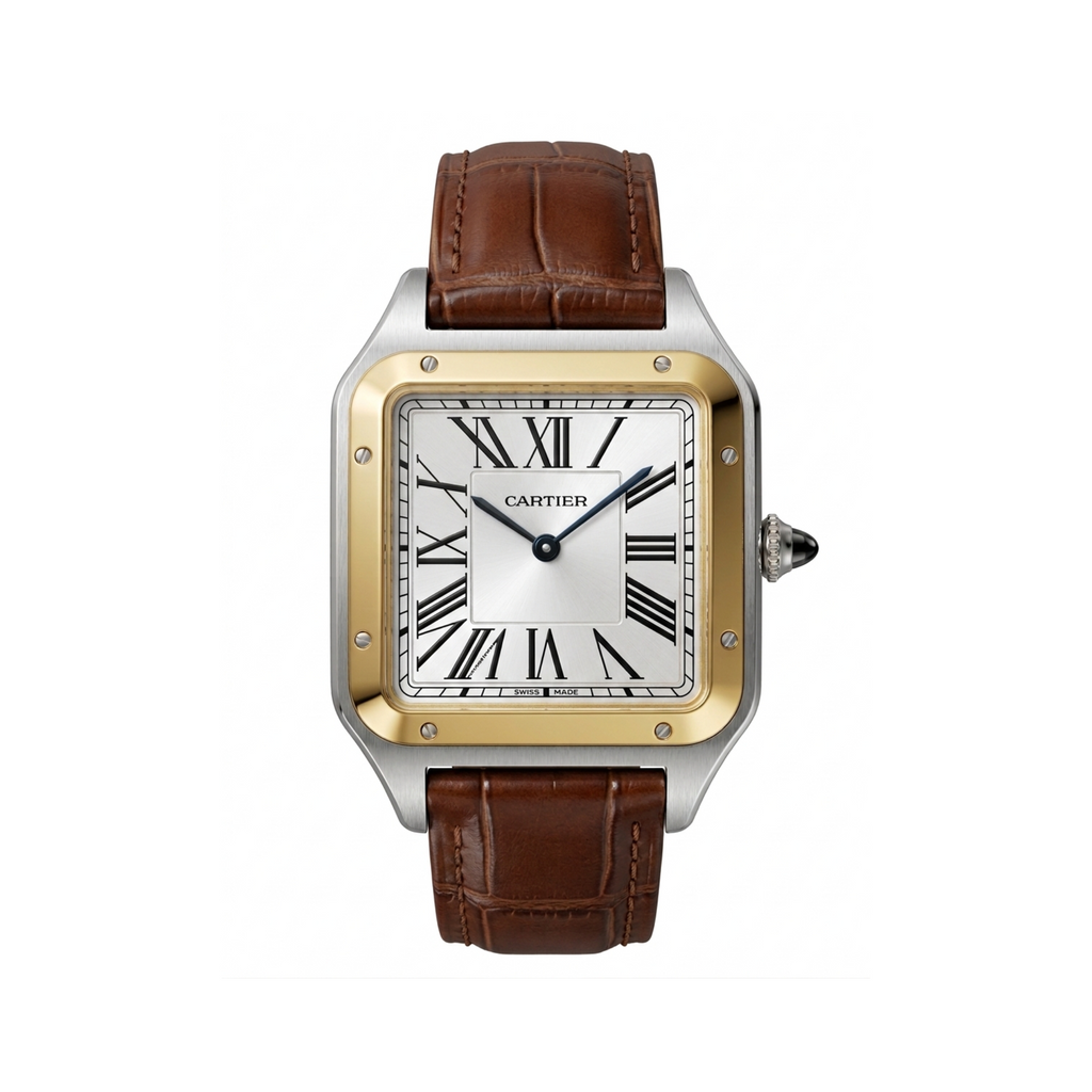 Cartier Square Case with Genuine Embossed Leather Strap & Roman Dial