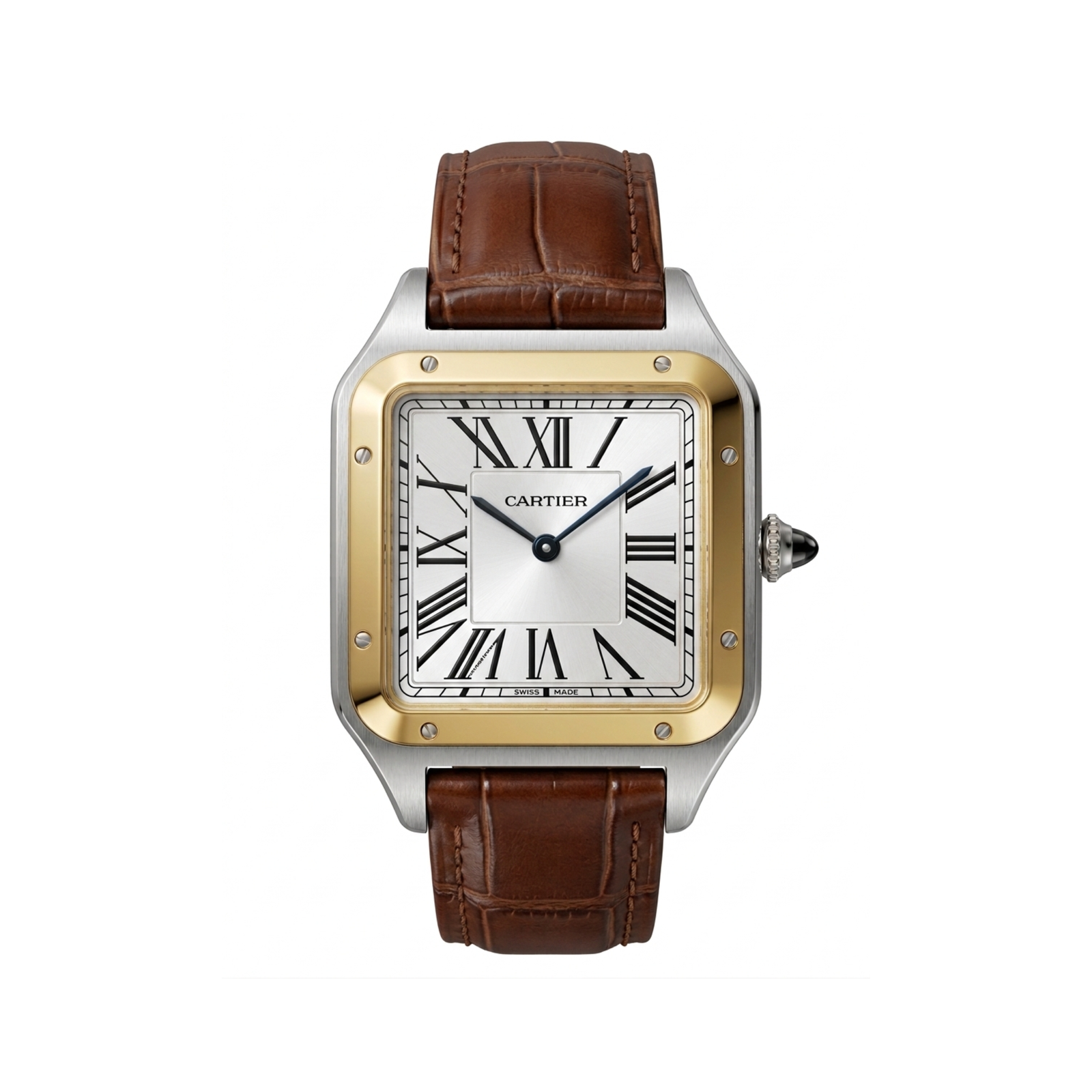 Cartier Square Case with Genuine Embossed Leather Strap & Roman Dial
