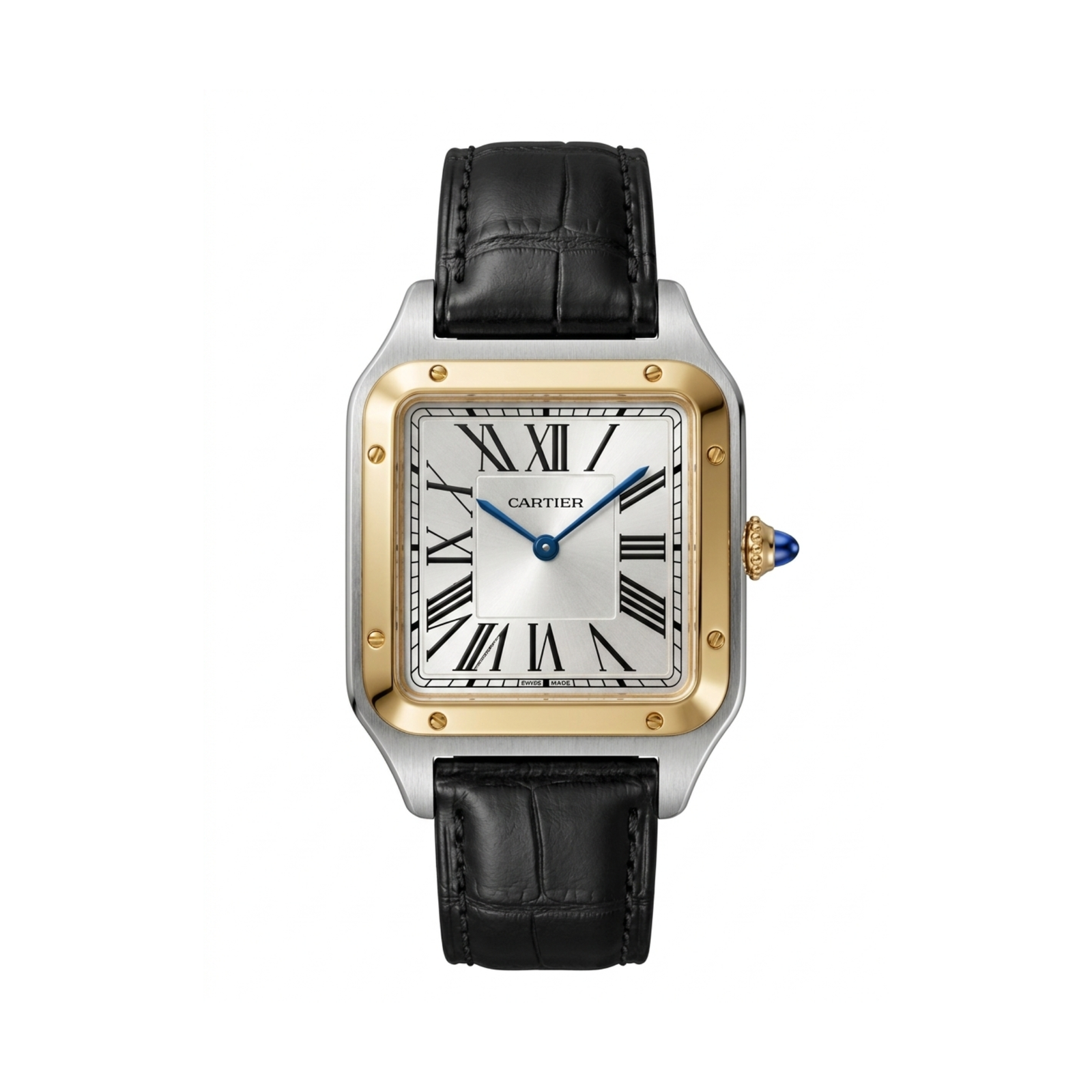 Cartier Square Case with Genuine Embossed Leather Strap & Roman Dial